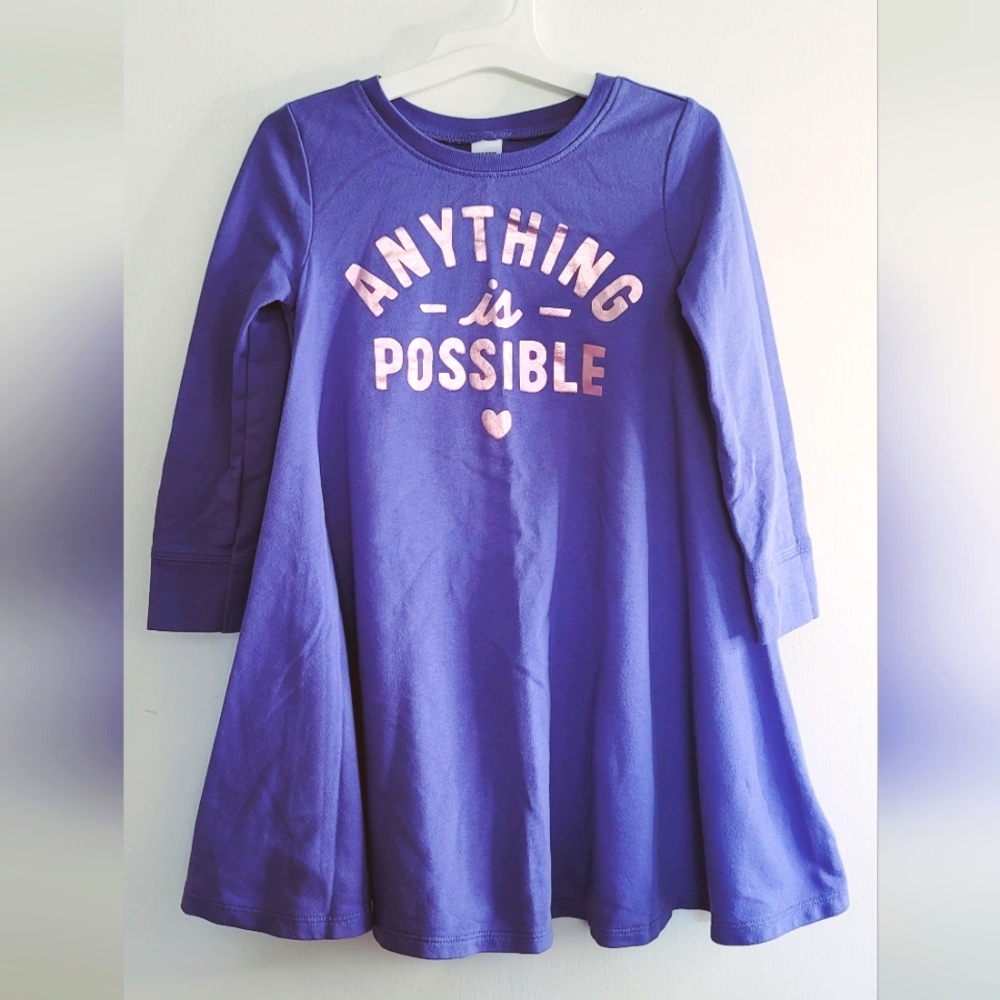 Old Navy Purple Long Sleeve Dress with Inspirational Text "Anything Is Possible"